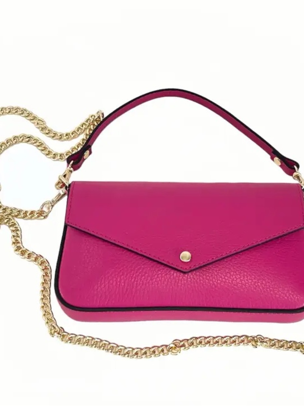 Women's Fuchsia Envelope Crossbody Bag with Gold Chain